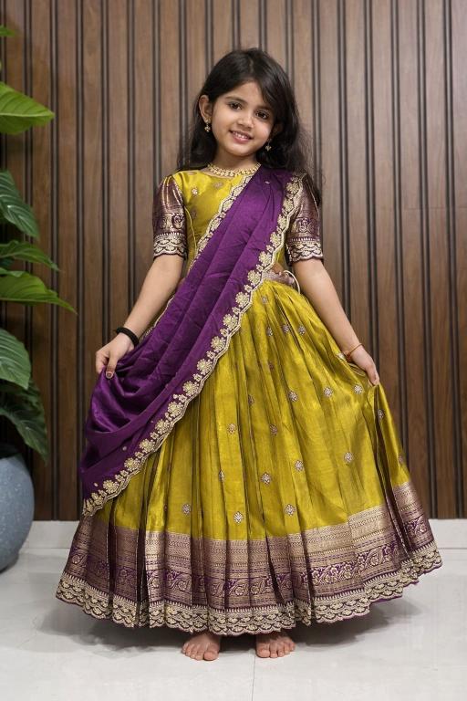 kids lehenga choli simmer silk Yellow Kids lehenga choli online shopping